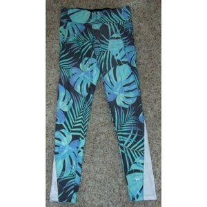 Womens Victorias Secret PINK Yoga Crop Pants Medium Blue Floral Elastic Waist